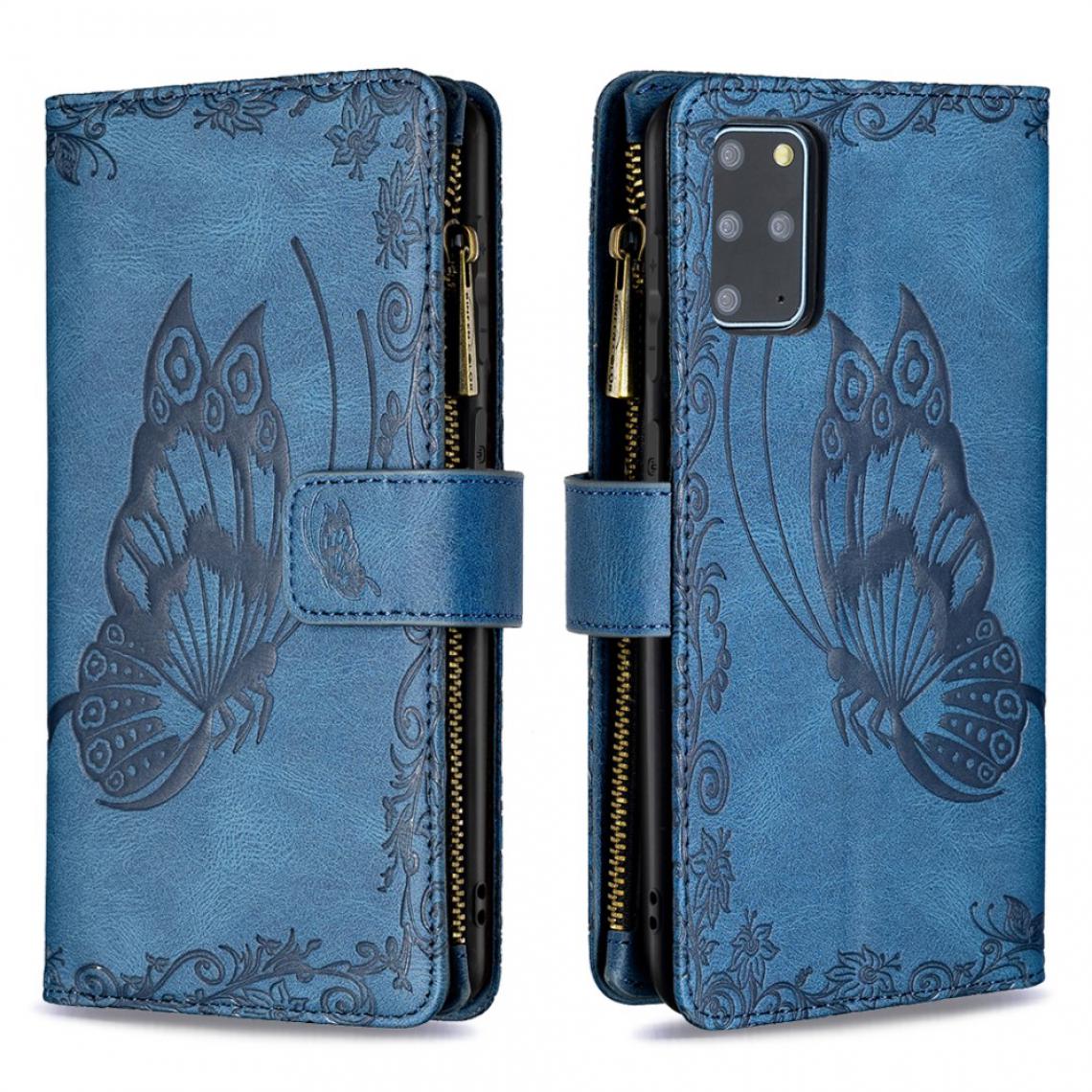 Other - Etui en PU Motif papillon imprimé avec poche zippée avec support bleu pour votre Samsung Galaxy S20 Plus - Coque, étui smartphone