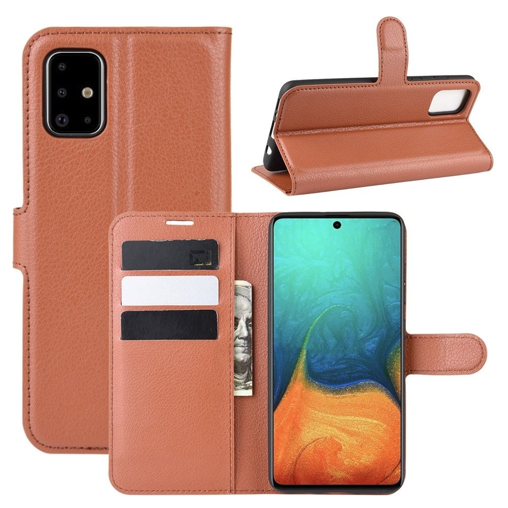 Wewoo - Housse Coque Pour Galaxy A71 Litchi Texture de protection à rabat horizontal avec support et fentes cartes et portefeuille marron - Coque, étui smartphone