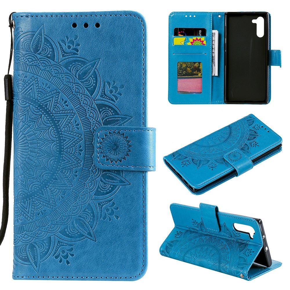 marque generique - Etui en PU fleur bleu pour votre Samsung Galaxy Note 10 - Coque, étui smartphone