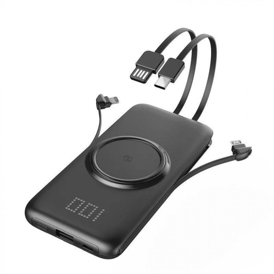 Chrono - Chargeur Sans Fil Portable QI 20000mah, Banque D'alimentation Ultra-mince avec Câble Intégré(Noir) - Chargeur secteur téléphone