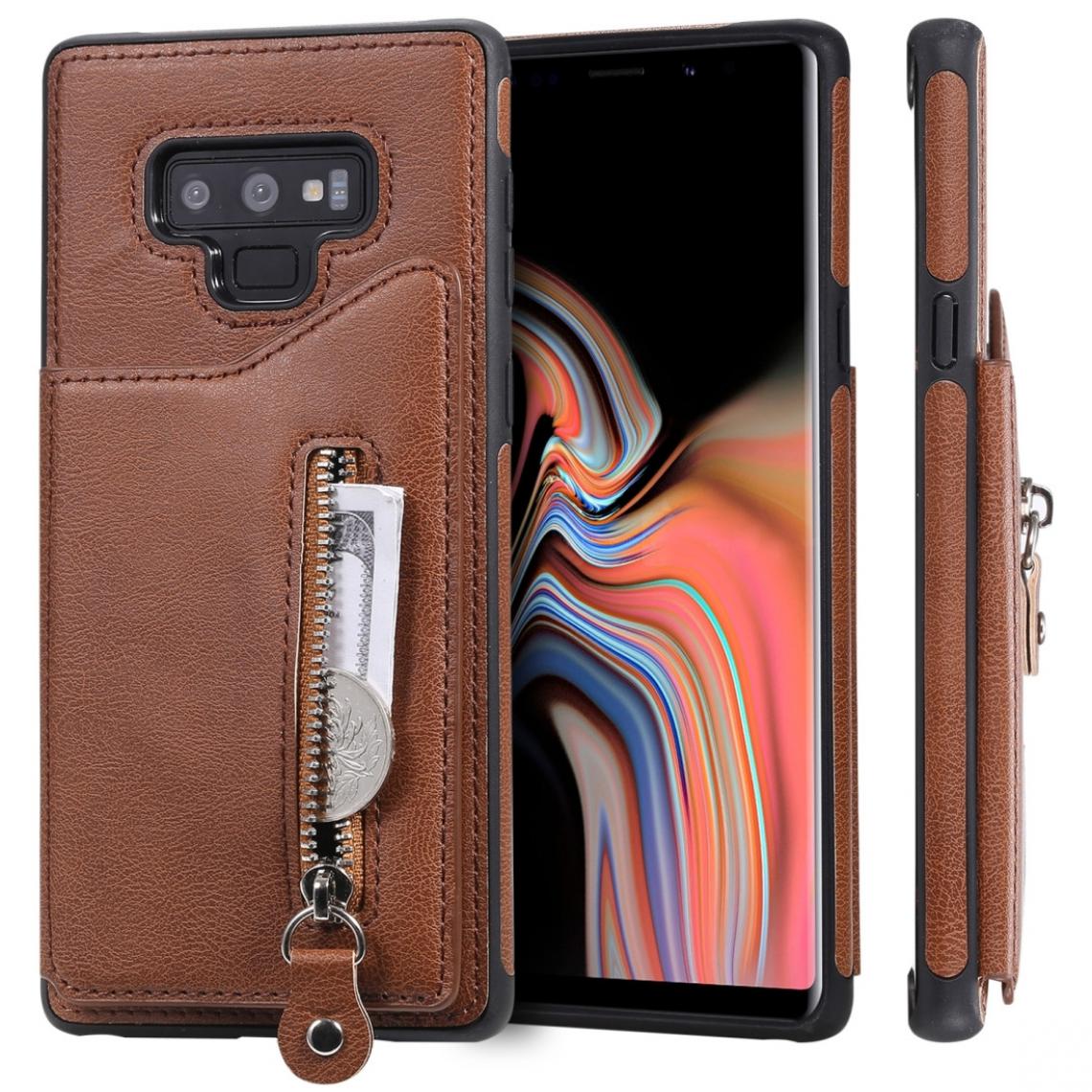 Wewoo - Housse Coque Pour Galaxy Note9 Etui de protection antichoc à double boucle de couleur unie solide brun - Coque, étui smartphone