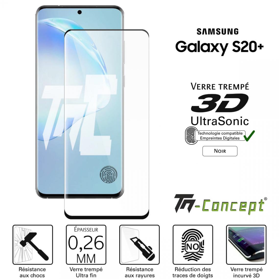 Tm Concept - Verre trempé 3D - Samsung Galaxy S20 Plus - Noir - UltraSonic empreinte digitale - Protection écran smartphone