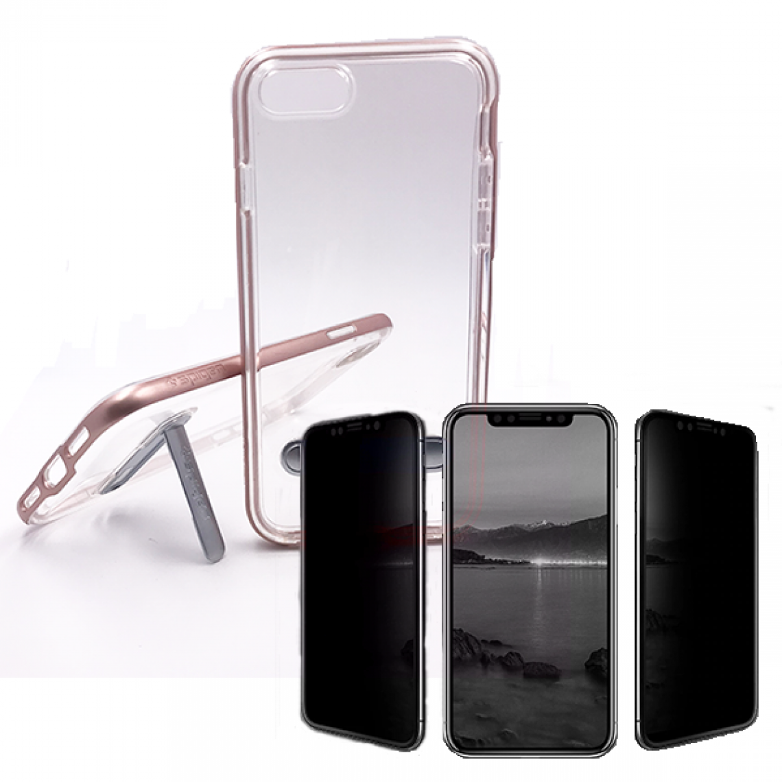 Phonecare - Kit Coque Spigen Crystal Hybrid + Verre Trempé 5D Anti-Spy / Intimité / Intimité - Iphone 7 / 8 - Rose - Coque, étui smartphone