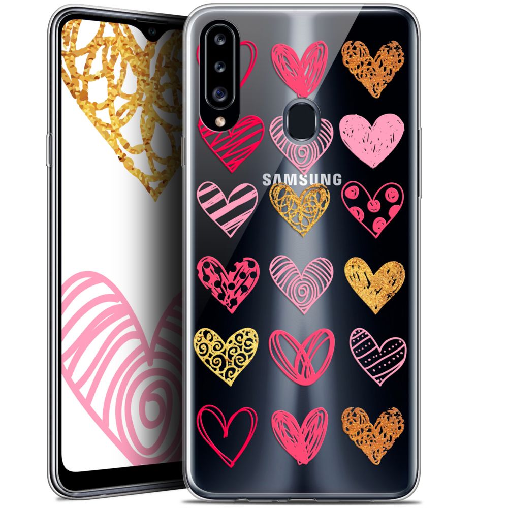 Caseink - Coque Pour Samsung Galaxy A20s (6.5 ) [Gel HD Collection Sweetie Design Doodling Hearts - Souple - Ultra Fin - Imprimé en France] - Coque, étui smartphone