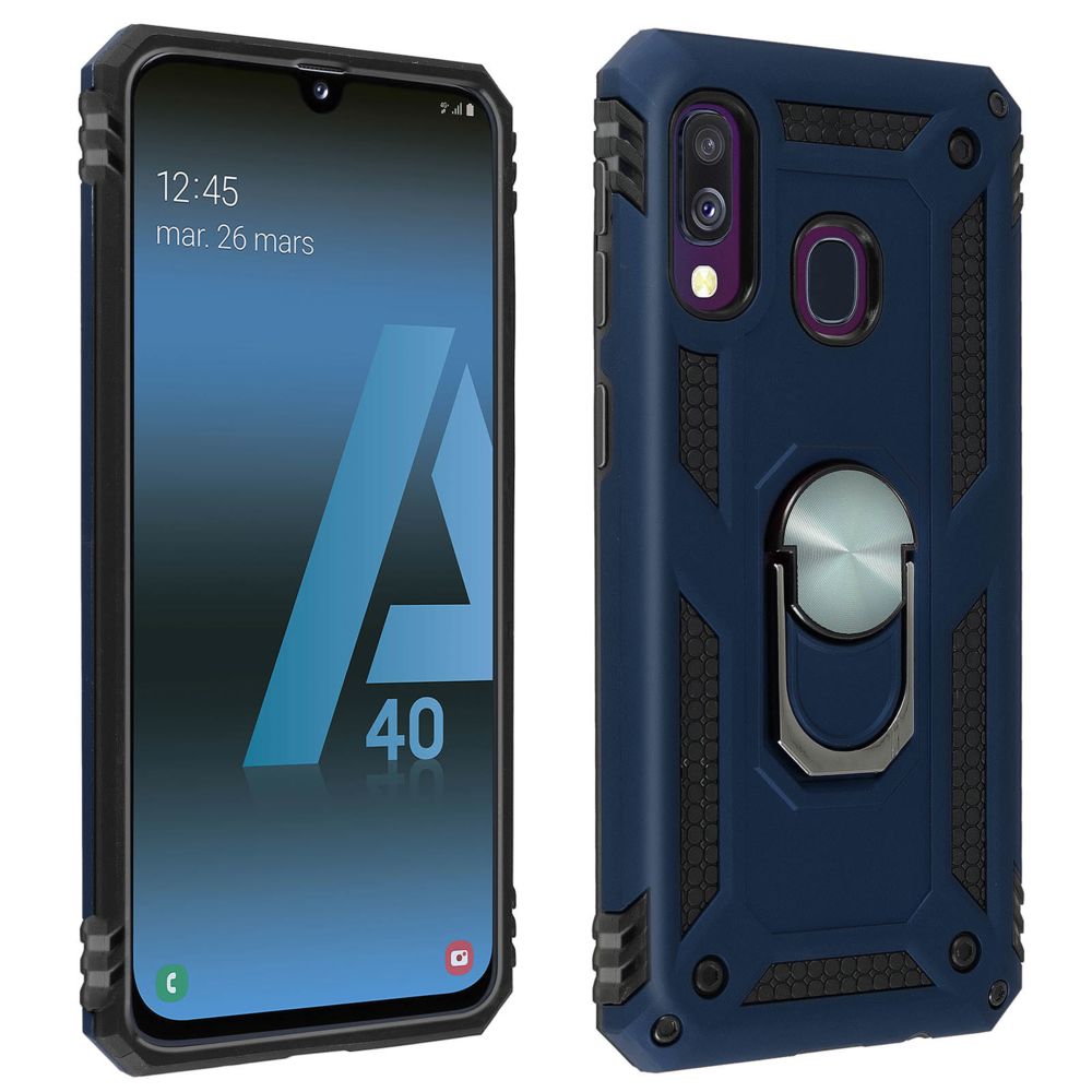 Avizar - Coque Galaxy A40 Bi matière Rigide et Souple Bague Support Vidéo bleu nuit - Coque, étui smartphone