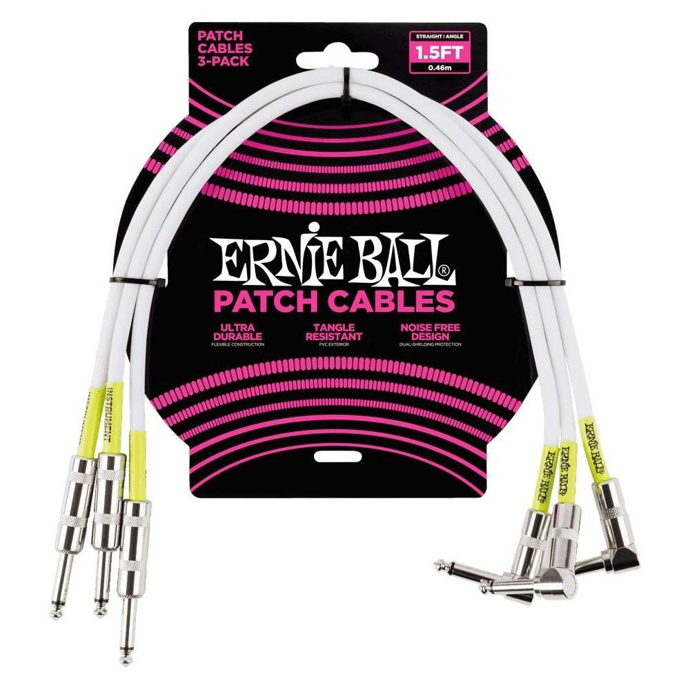 Ernie Ball - Ernie Ball 6056 - 3 câbles patchs droits-coudés blancs - 46cm - Effets et périphériques