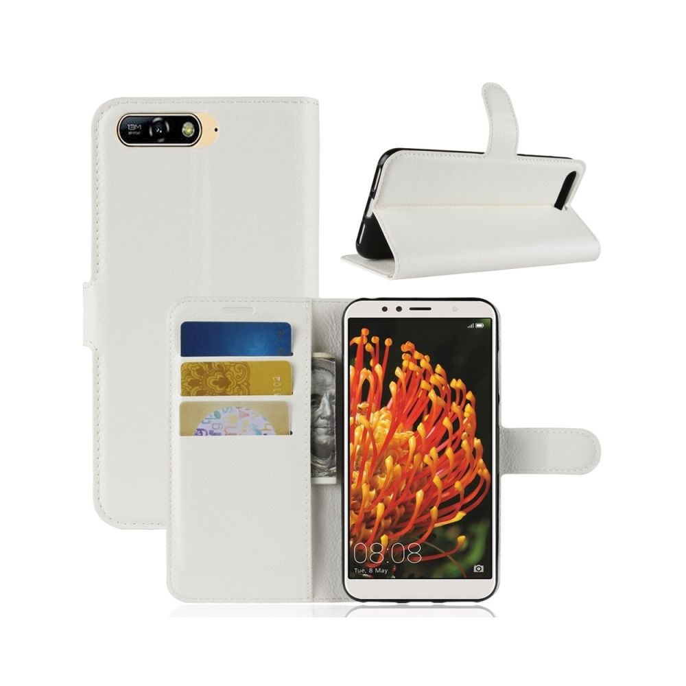 Wewoo - Housse Étui blanc pour Huawei Y6 2018 Litchi Texture Horizontal en cuir avec porte-cartes & Slots & Portefeuille - Coque, étui smartphone