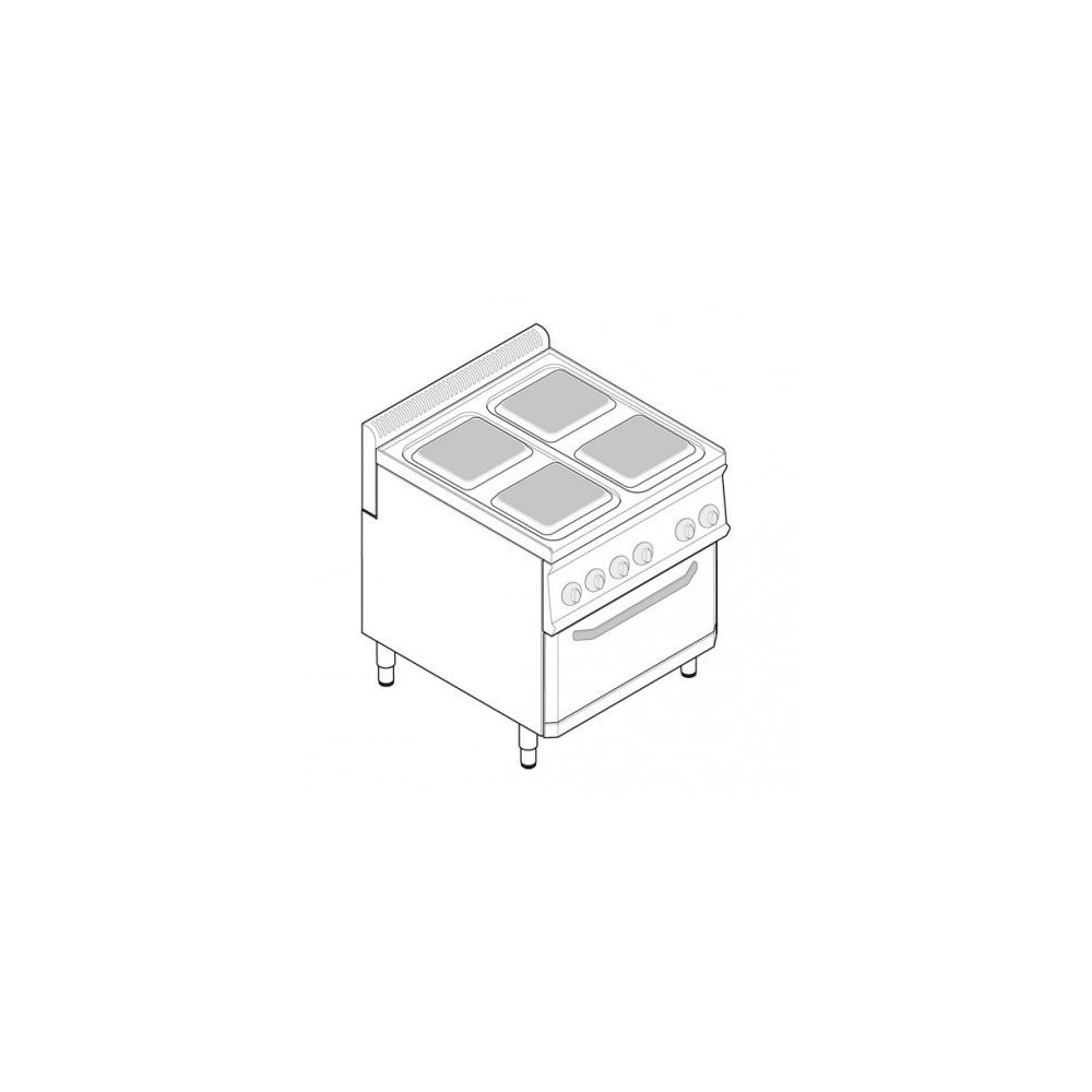 Materiel Chr Pro - Piano de cuisson électrique sur four électrique statique GN 2/1- 4 plaques carrées - gamme 700 - modules 350 - Tecnoinox - 700 - Cuisinière