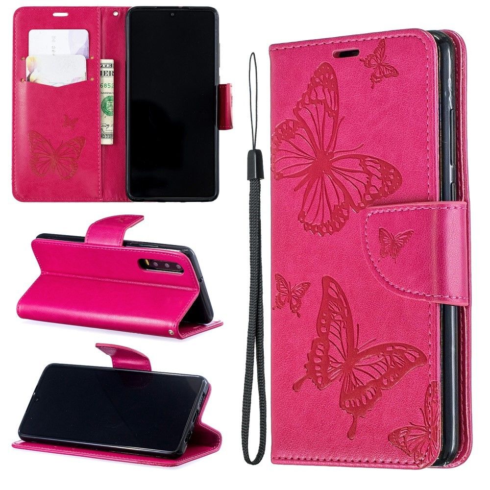 marque generique - Etui en PU papillon flip avec sangle rose pour votre Huawei P30 - Coque, étui smartphone