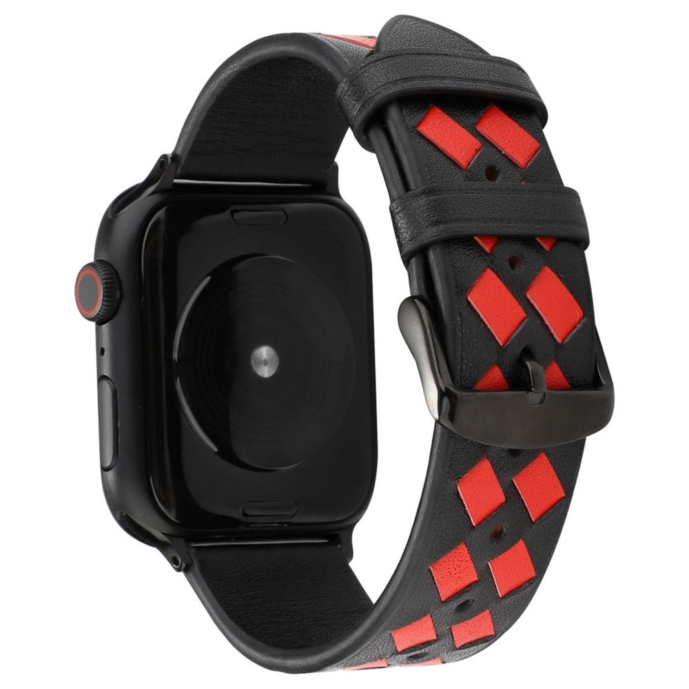 Wewoo - Pour Apple Watch séries 5 et 4 Bracelet en cuir véritable à motif tissé de 42mm / 3 & 2 & 1 de 42mm Noir Rouge - Accessoires montres connectées