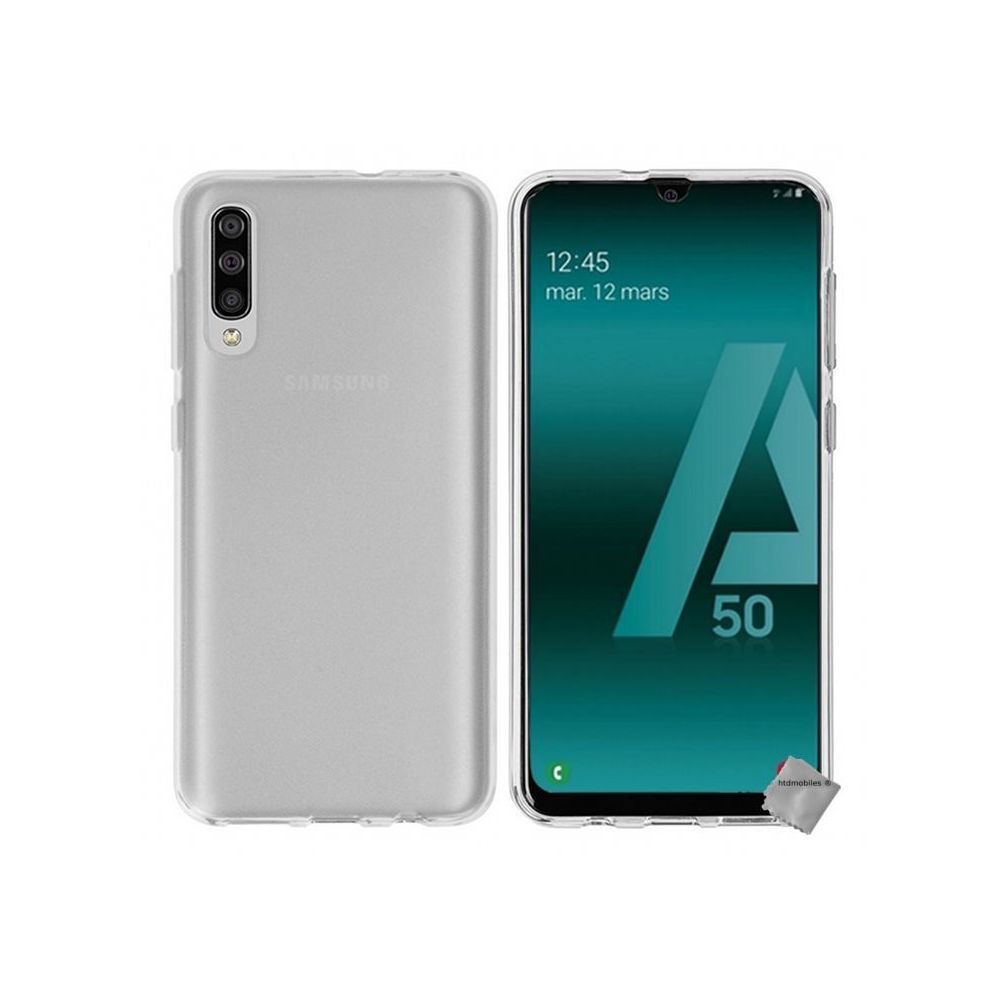 Htdmobiles - Housse etui coque pochette silicone gel fine pour Samsung Galaxy A50 + verre trempe - BLANC TRANSPARENT - Autres accessoires smartphone