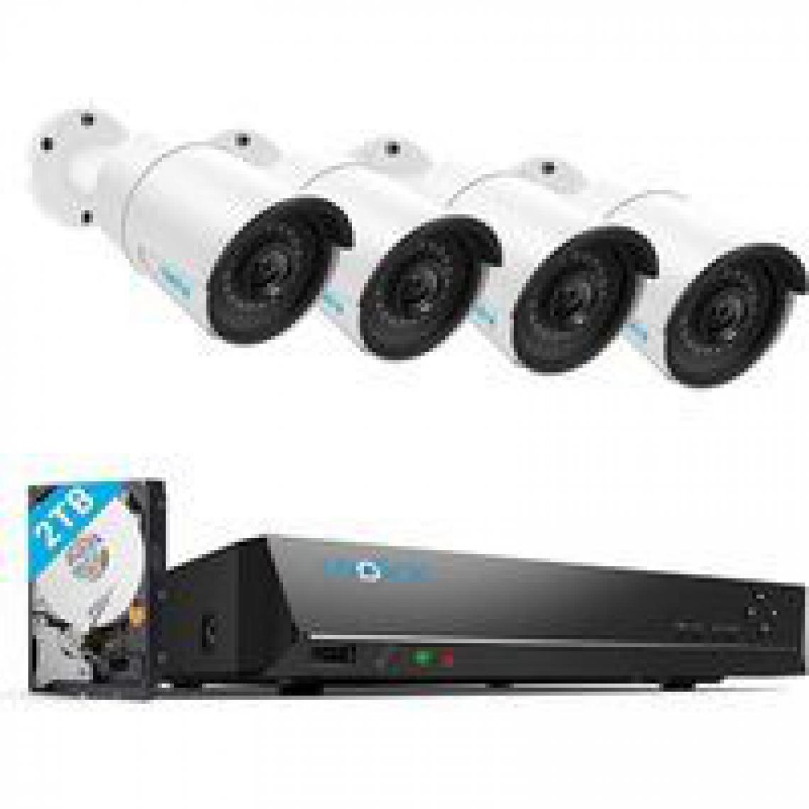 Reolink - Kit Caméra Vidéo Surveillance 5MP Extérieure - RLK8-410B4-5MP, 4X Caméra IP PoE avec 8CH 2To NVR, 30 M Vision Nocturne - Caméra de surveillance connectée