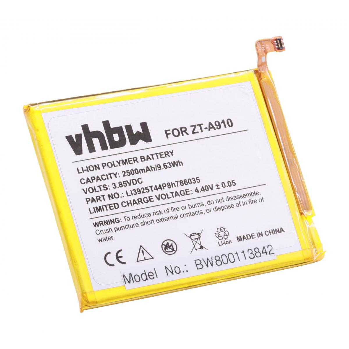 Vhbw - vhbw batterie remplace ZTE Li3925T44P8h786035 pour smartphone (2500mAh, 3,85V, Li-polymère) - Batterie téléphone
