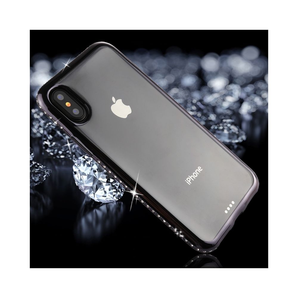 Wewoo - Coque Transparent et bleu foncé pour iPhone X Diamant Galvanoplastie Bordure TPU Étui de protection arrière - Coque, étui smartphone
