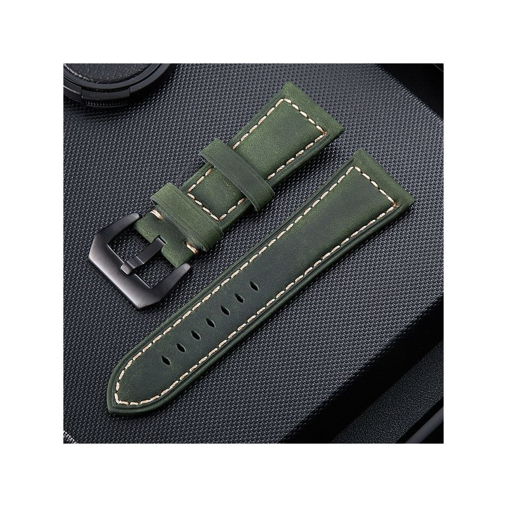 Wewoo - Bracelet pour montre connectée de fou en cuir noir givré avec couchetaille 20 mm vert armée - Bracelet connecté