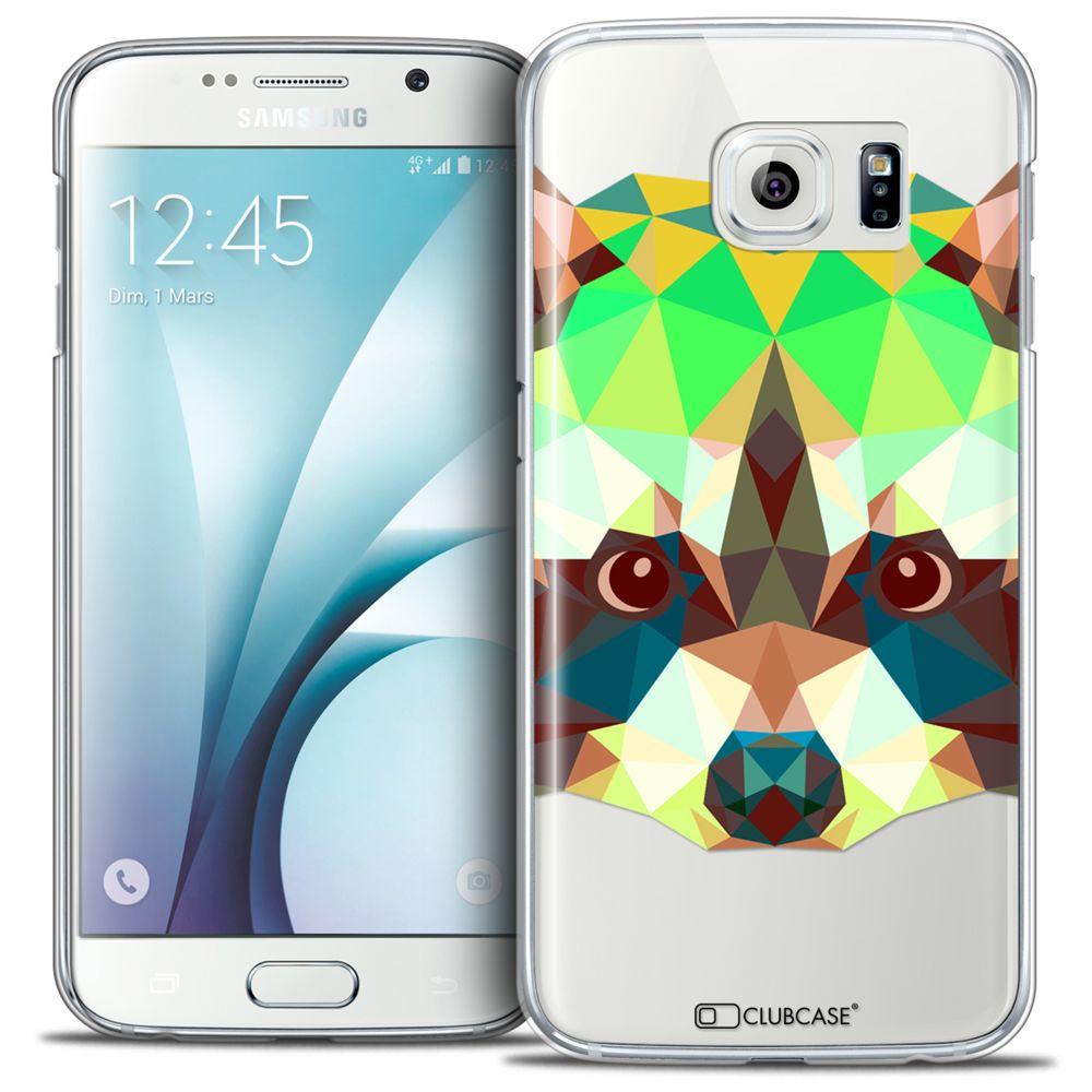 Caseink - Coque Housse Etui Galaxy S6 [Crystal HD Polygon Series Animal - Rigide - Ultra Fin - Imprimé en France] - Raton Laveur - Coque, étui smartphone