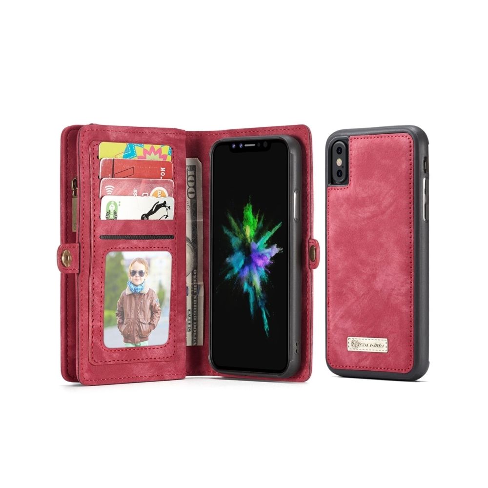 Wewoo - Coque rouge pour iPhone X TPU + PC Absorption magnétique détachable couverture arrière horizontale Flip étui en cuir avec porte-cartes & Slots & Zipper Wallet et cadre photo CaseMe-008 - Coque, étui smartphone