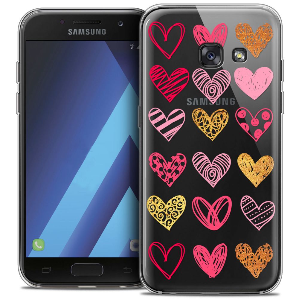 Caseink - Coque Housse Etui Samsung Galaxy A7 2017 A700 (5.7 ) [Crystal Gel HD Collection Sweetie Design Doodling Hearts - Souple - Ultra Fin - Imprimé en France] - Coque, étui smartphone
