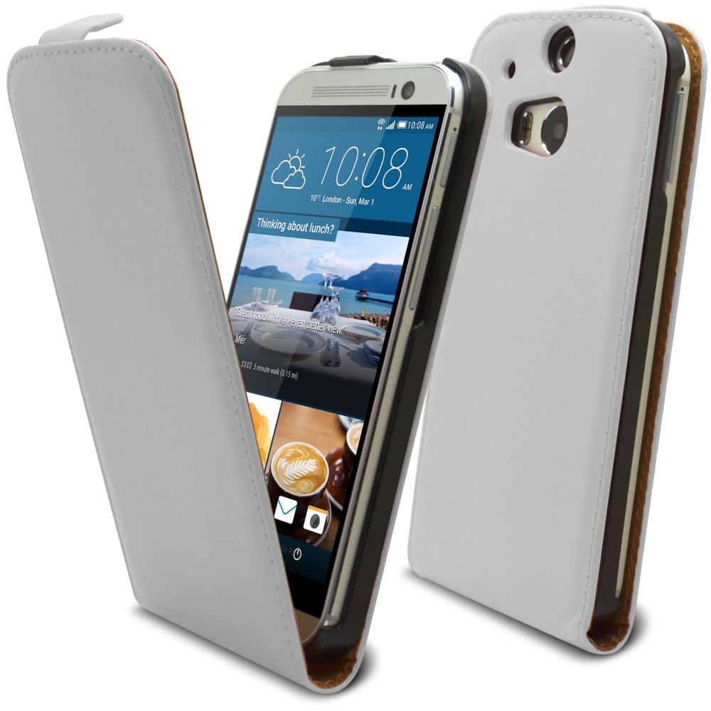 Caseink - Coque Housse Etui HTC One M8 - Rabat vertical Premium [ Flip Vertical Cuirette Eco ] Blanc - Coque, étui smartphone