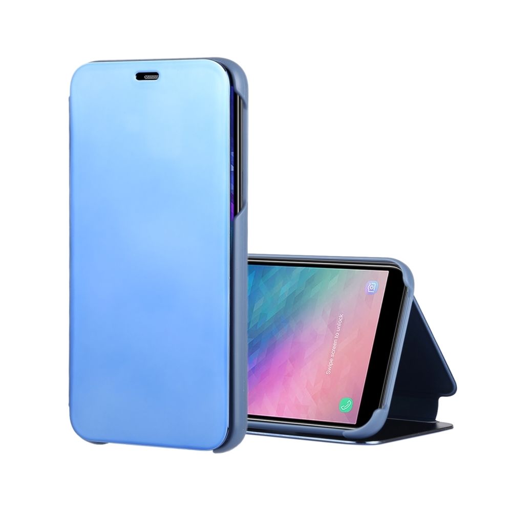 Wewoo - Housse Etui en cuir pour miroir horizontal Galaxy A6 + 2018, avec support bleu - Coque, étui smartphone