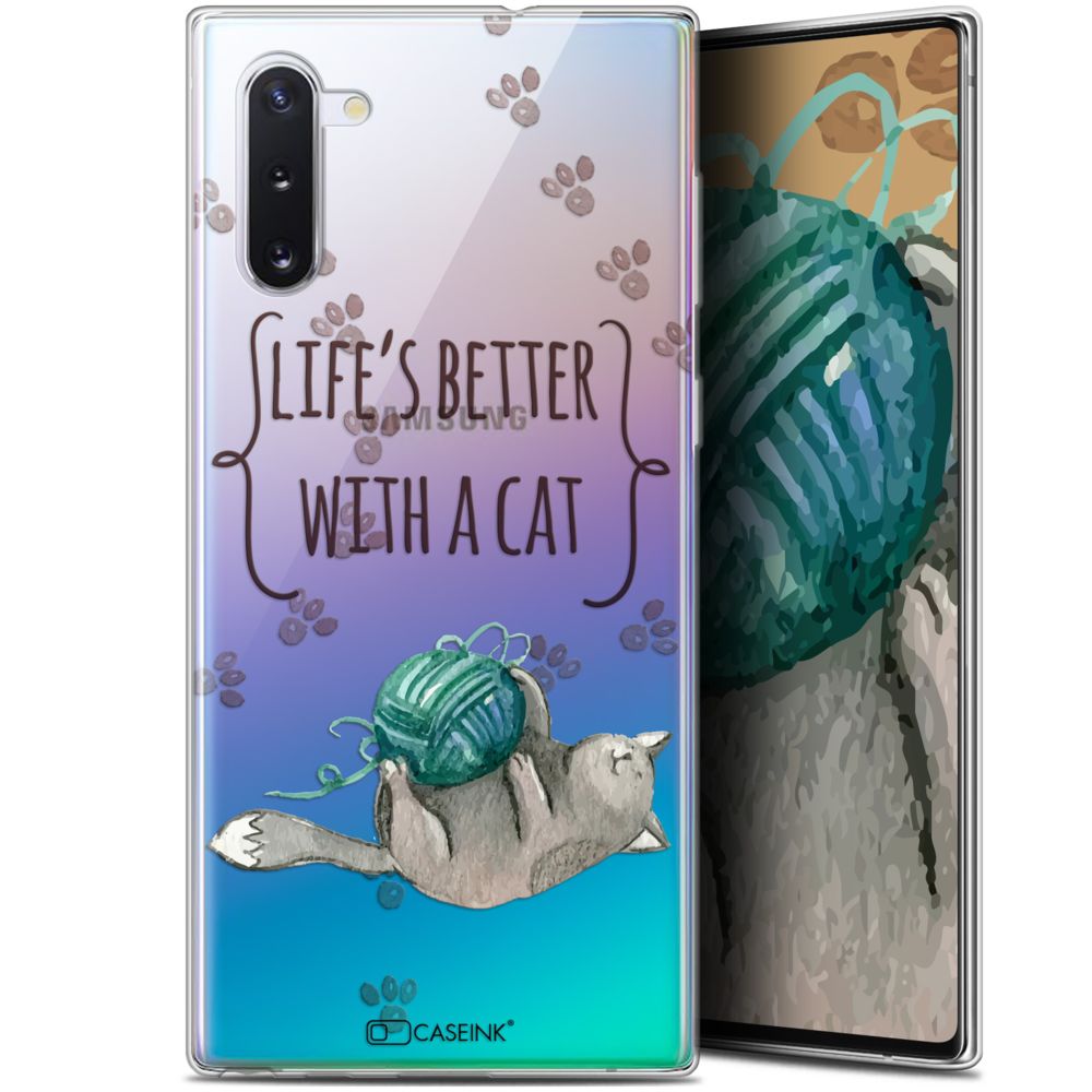 Caseink - Coque Pour Samsung Galaxy Note 10 (6.3 ) [Gel HD Collection Quote Design Life's Better With a Cat - Souple - Ultra Fin - Imprimé en France] - Coque, étui smartphone