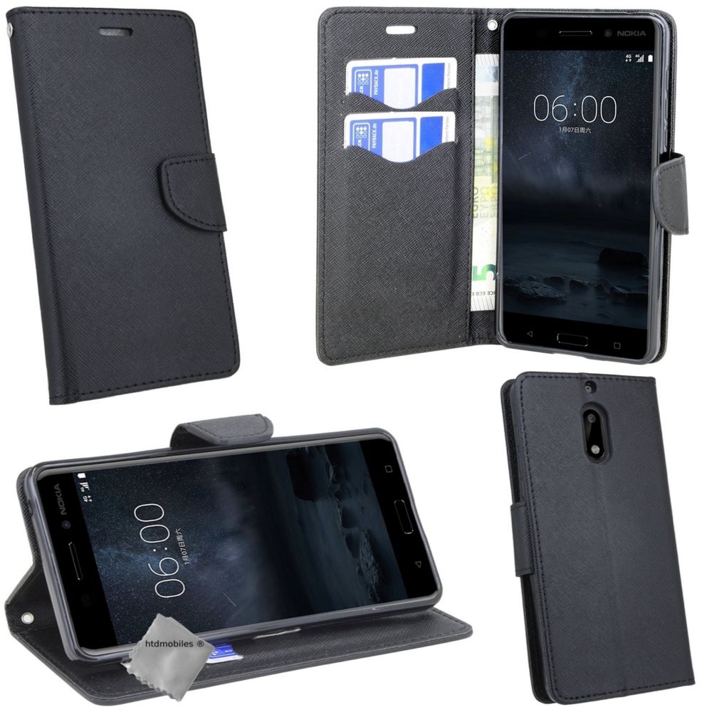 Htdmobiles - Housse etui coque pochette portefeuille pour Nokia 6 + verre trempe - NOIR / NOIR - Autres accessoires smartphone