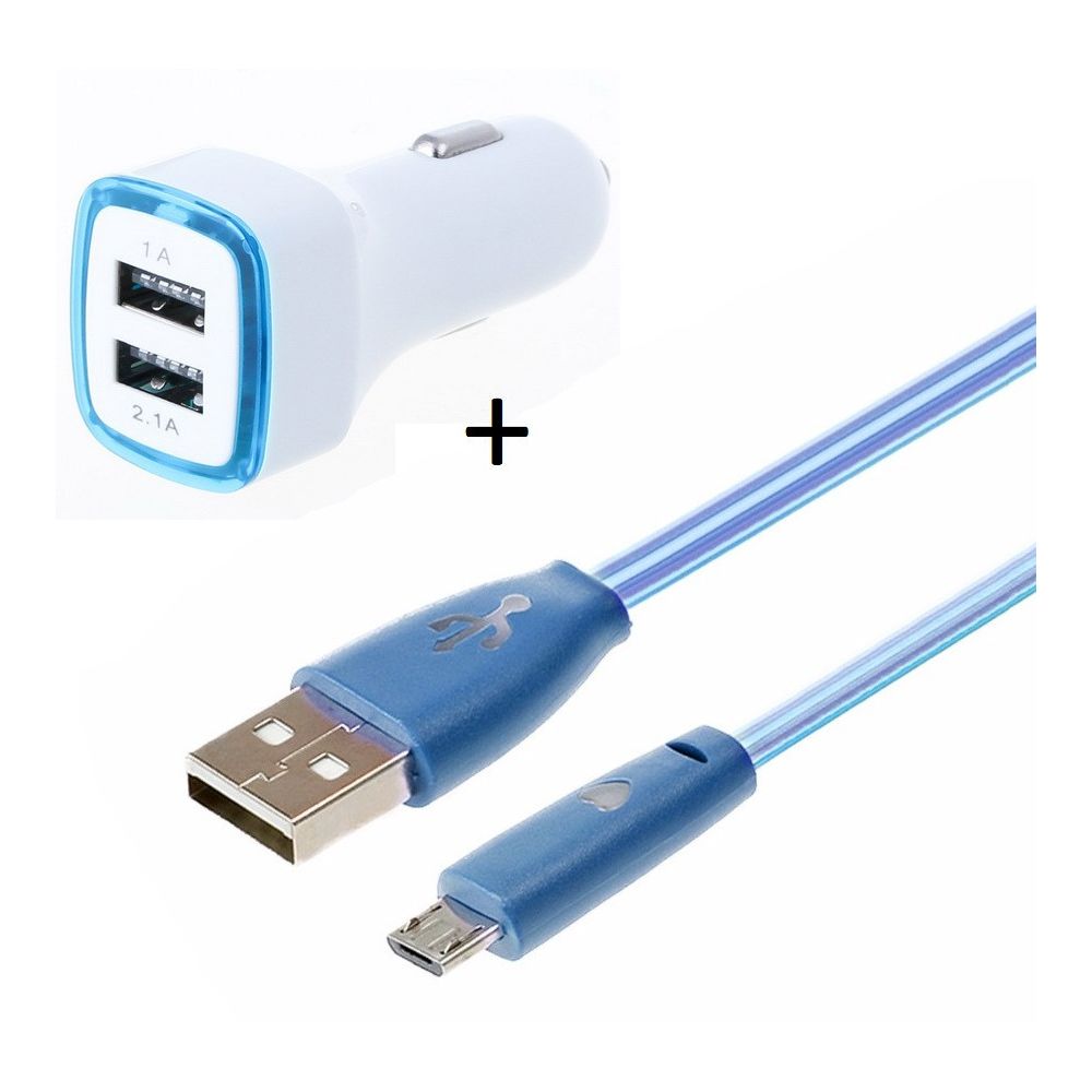 marque generique - Pack Chargeur Voiture pour IPHONE SE Lightning (Cable Smiley + Double Adaptateur LED Allume Cigare) APPLE (BLEU) - Batterie téléphone