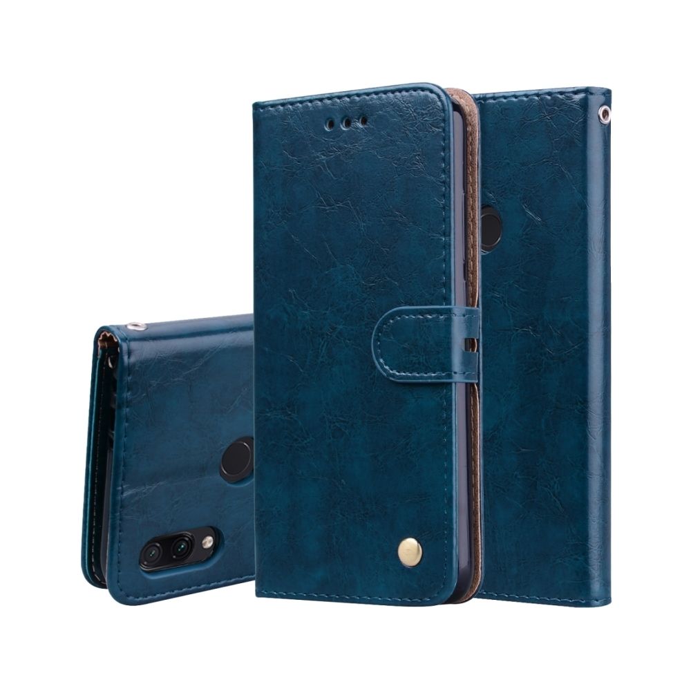 Wewoo - Housse Coque Etui à rabat horizontal en cuir de style business à la texture cire pour XiaoMi RedMi Note7, avec porte-cartes et & portefeuille (bleu) - Coque, étui smartphone