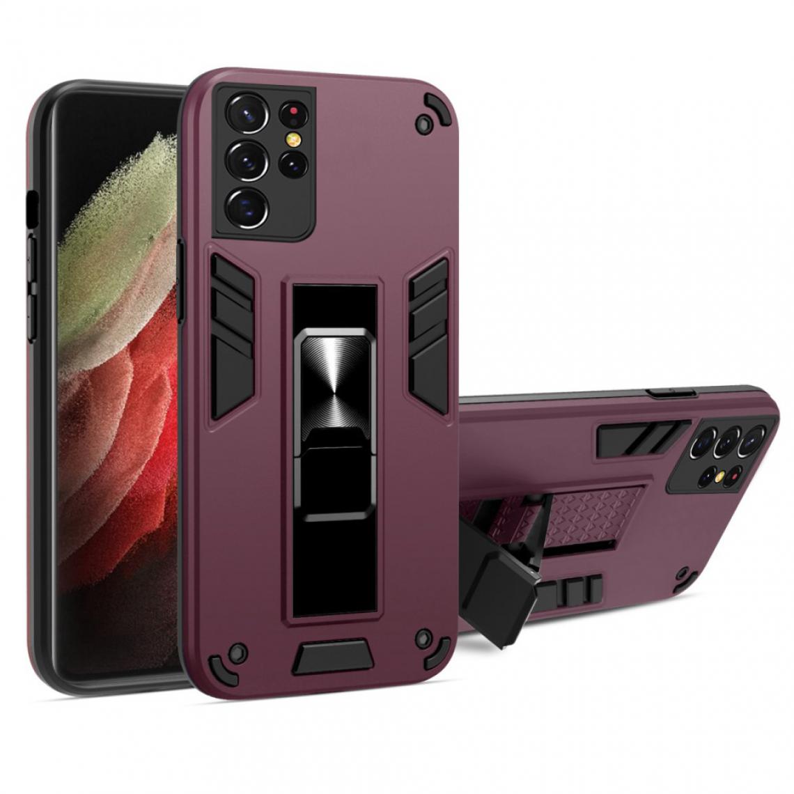 Other - Coque en TPU avec béquille invisible et feuille magnétique intégrée rouge vin pour votre Samsung Galaxy S21 Ultra 5G - Coque, étui smartphone