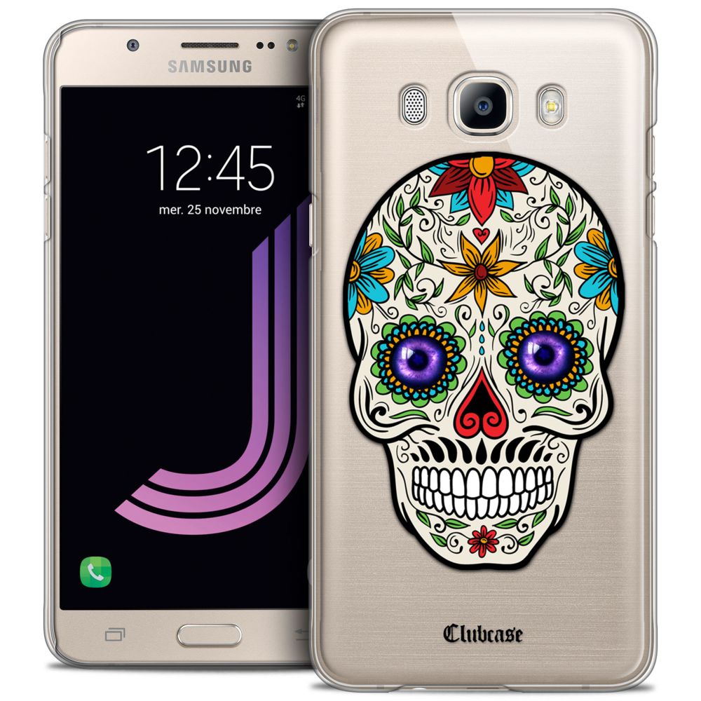 Caseink - Coque Housse Etui Samsung Galaxy J7 2016 (J710) [Crystal HD Collection Skull Design Maria's Flower - Rigide - Ultra Fin - Imprimé en France] - Coque, étui smartphone