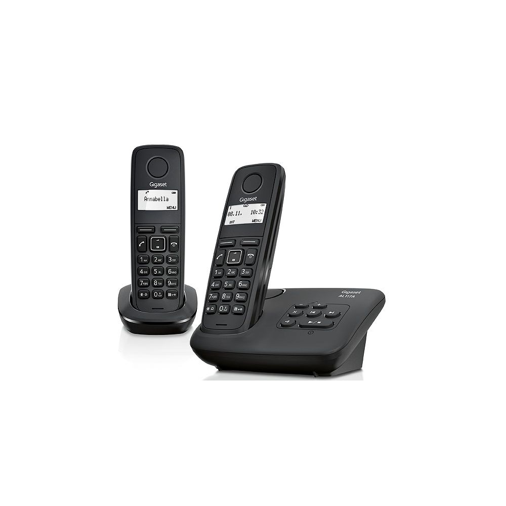 Gigaset - Téléphone fixe sans fil avec répondeur - AL117AS - Duo Noir - Téléphone fixe filaire