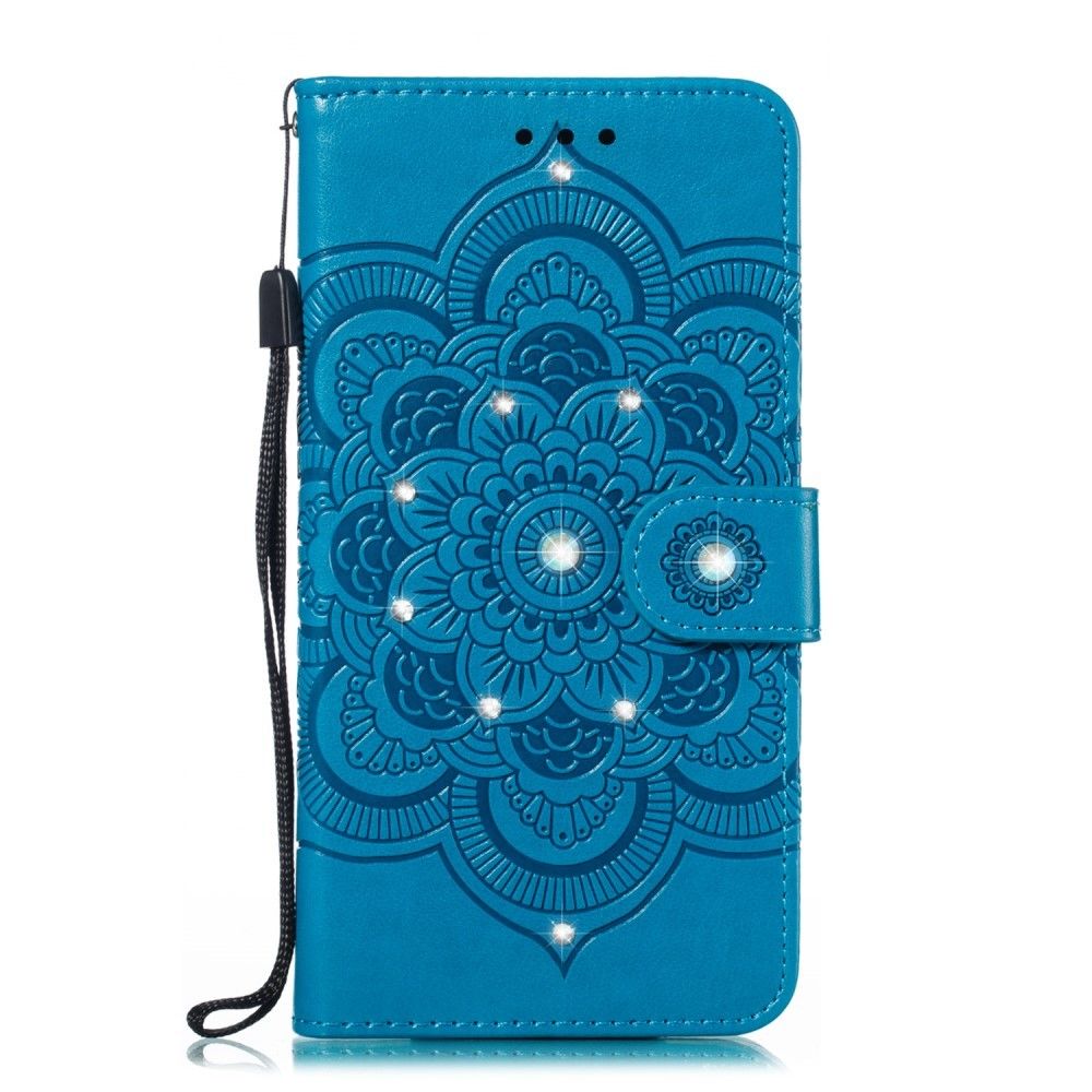 marque generique - Etui en PU fleur de mandala diamant scintillant bleu pour votre Samsung Galaxy A10 - Coque, étui smartphone