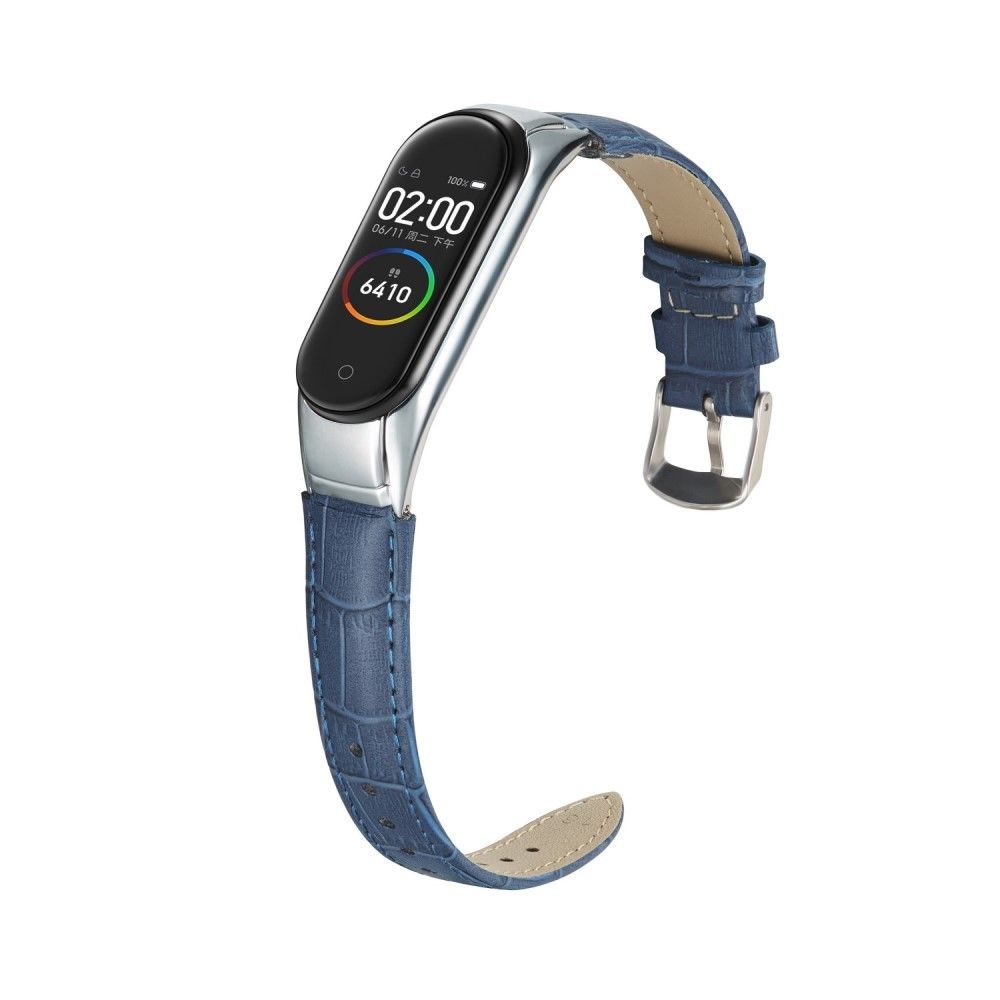 marque generique - Bracelet en cuir véritable crocodile bleu pour votre Xiaomi Mi Band 3/Mi Smart Band 4 - Accessoires bracelet connecté