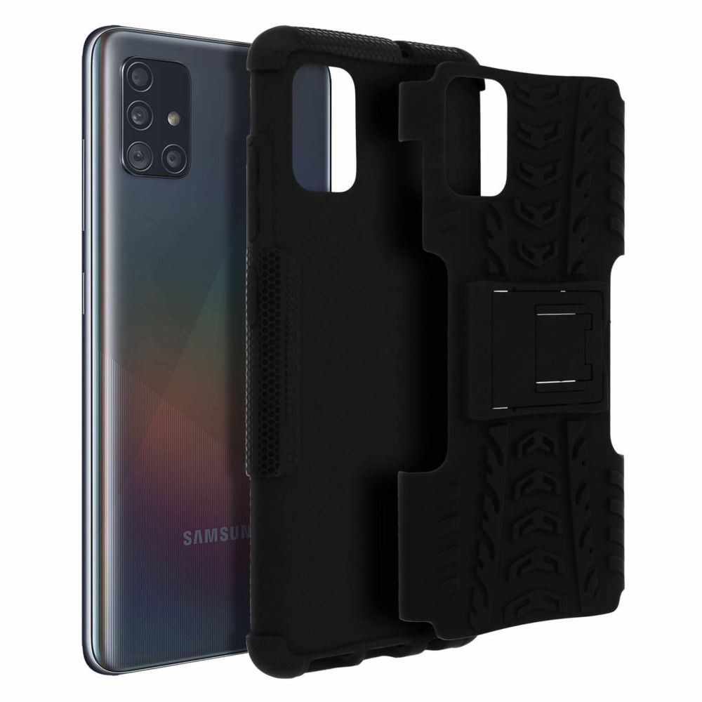 Avizar - Coque Galaxy A51 Protection Semi-rigide Antichoc Béquille Support Noir - Coque, étui smartphone