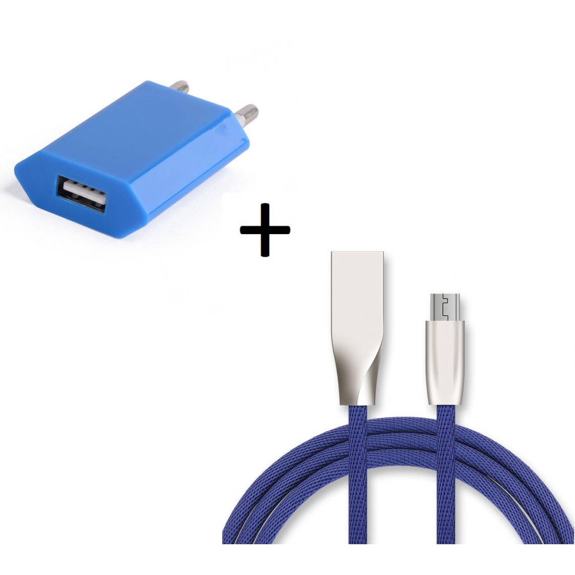 Shot - Pack Chargeur Micro USB pour HUAWEI Y6s (Cable Fast Charge + Prise Secteur Couleur USB) Android (BLEU) - Chargeur secteur téléphone