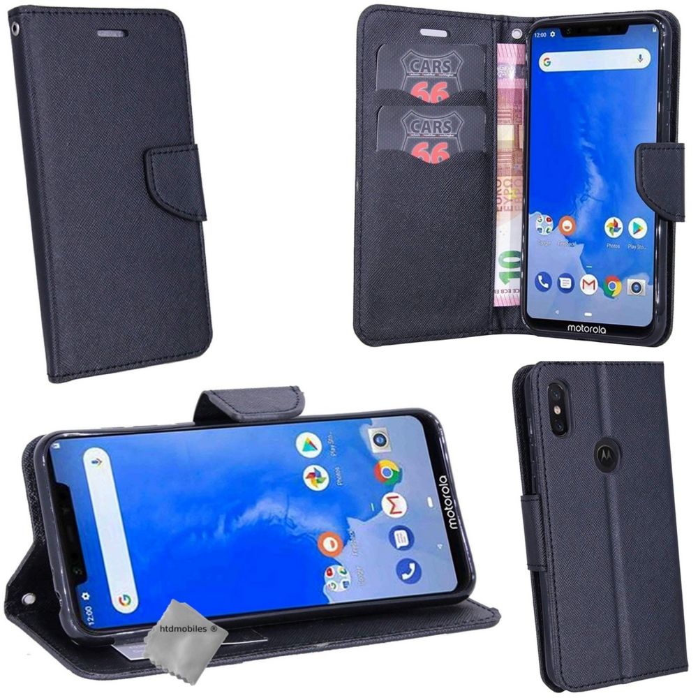 Htdmobiles - Housse etui coque pochette portefeuille pour Motorola One + verre trempe - NOIR / NOIR - Autres accessoires smartphone
