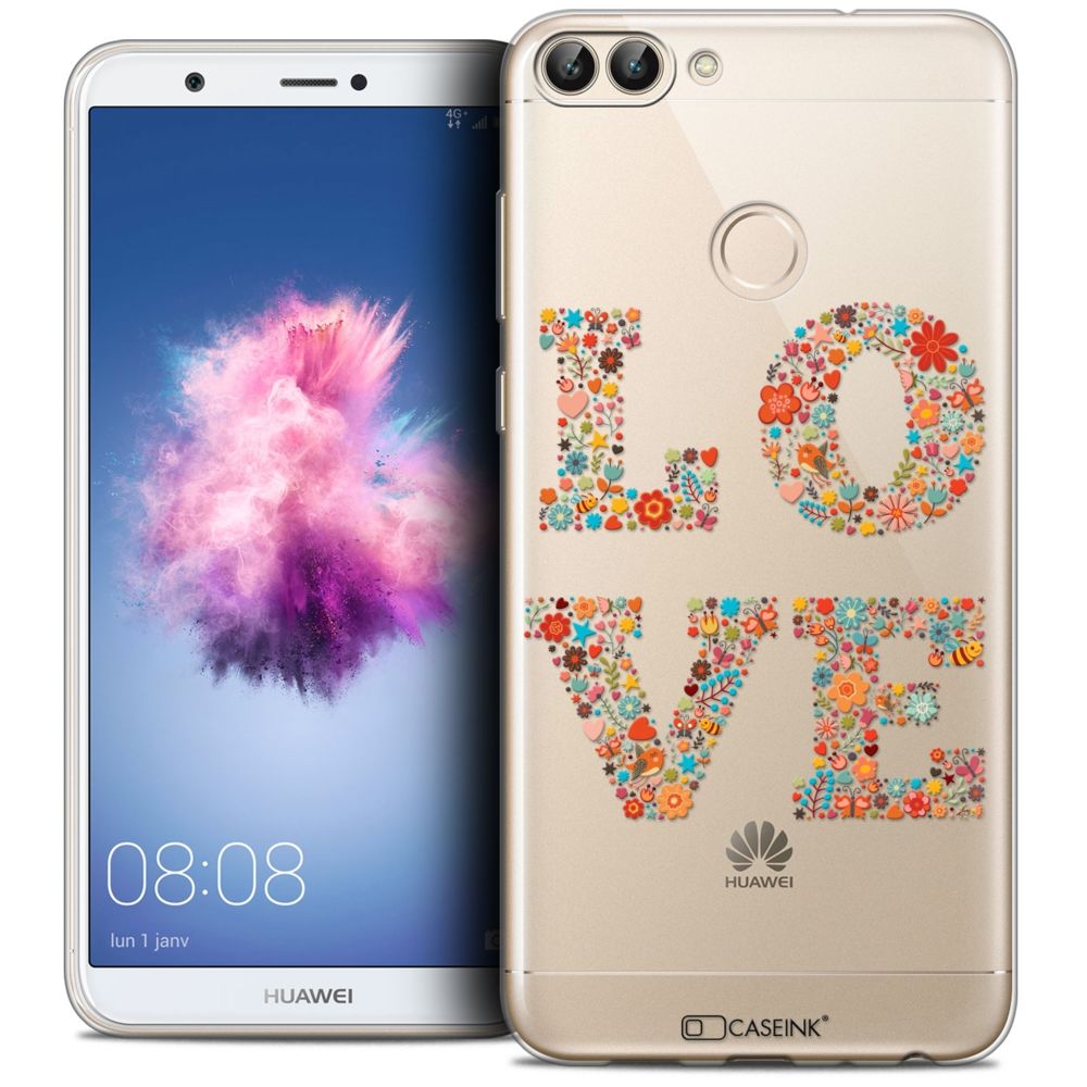 Caseink - Coque Housse Etui Huawei P Smart (5.7 ) [Crystal Gel HD Collection Summer Design Love Flowers - Souple - Ultra Fin - Imprimé en France] - Coque, étui smartphone