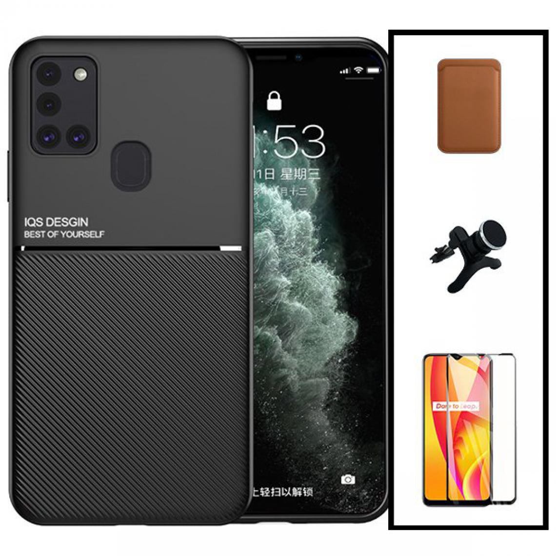 Phonecare - Kit Coque Magnetic Lux + Magentic Wallet Marron + 5D Full Cover + Support de Voiture Magnétique Renforcé - Samsung Galaxy M21 - Coque, étui smartphone