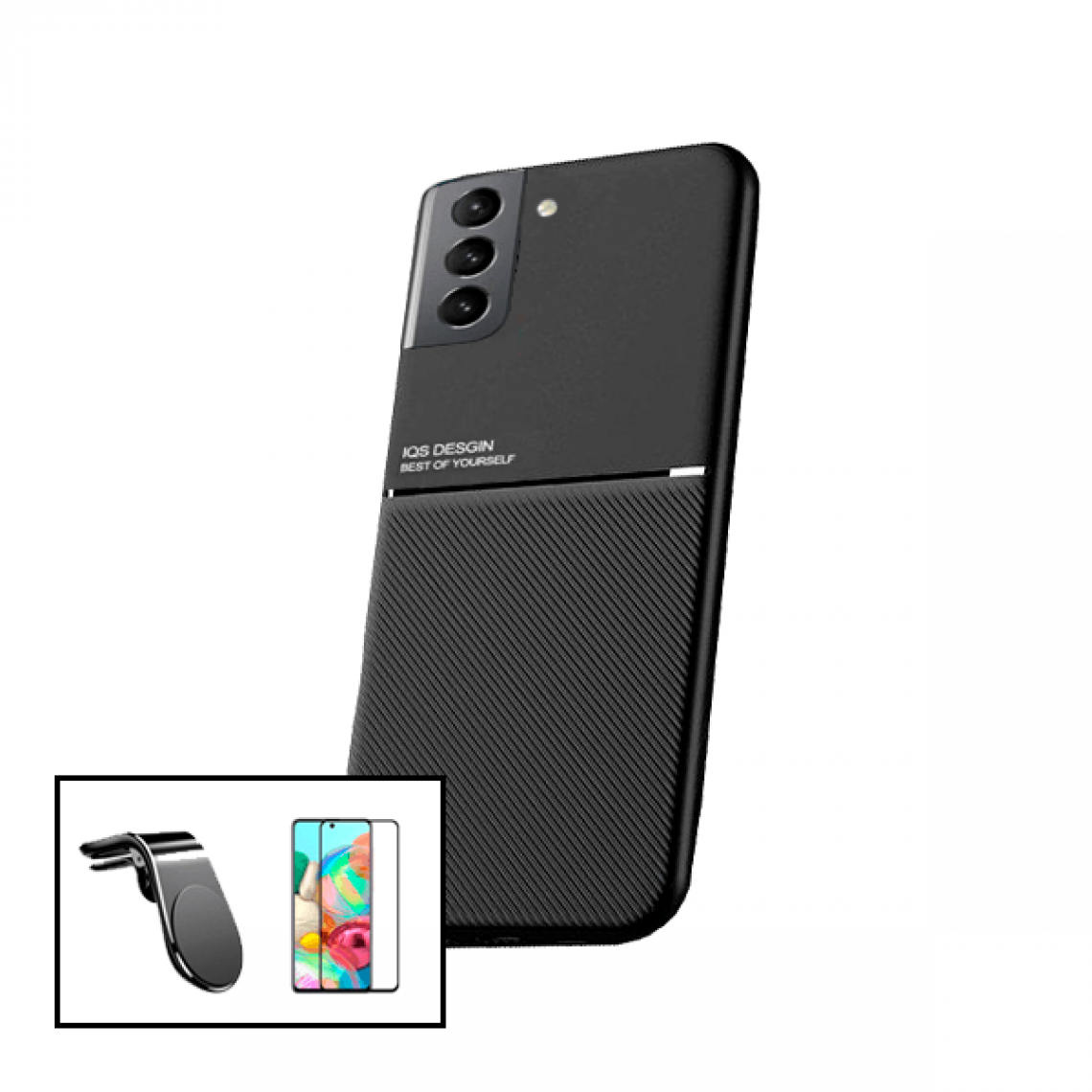 Phonecare - Kit Coque Magnétique Lux + Film de Verre Trempé 5D à Couverture Complète + Support Magnétique L Conduite en toute sécurité pour Samsung Galaxy S21 5G - Coque, étui smartphone