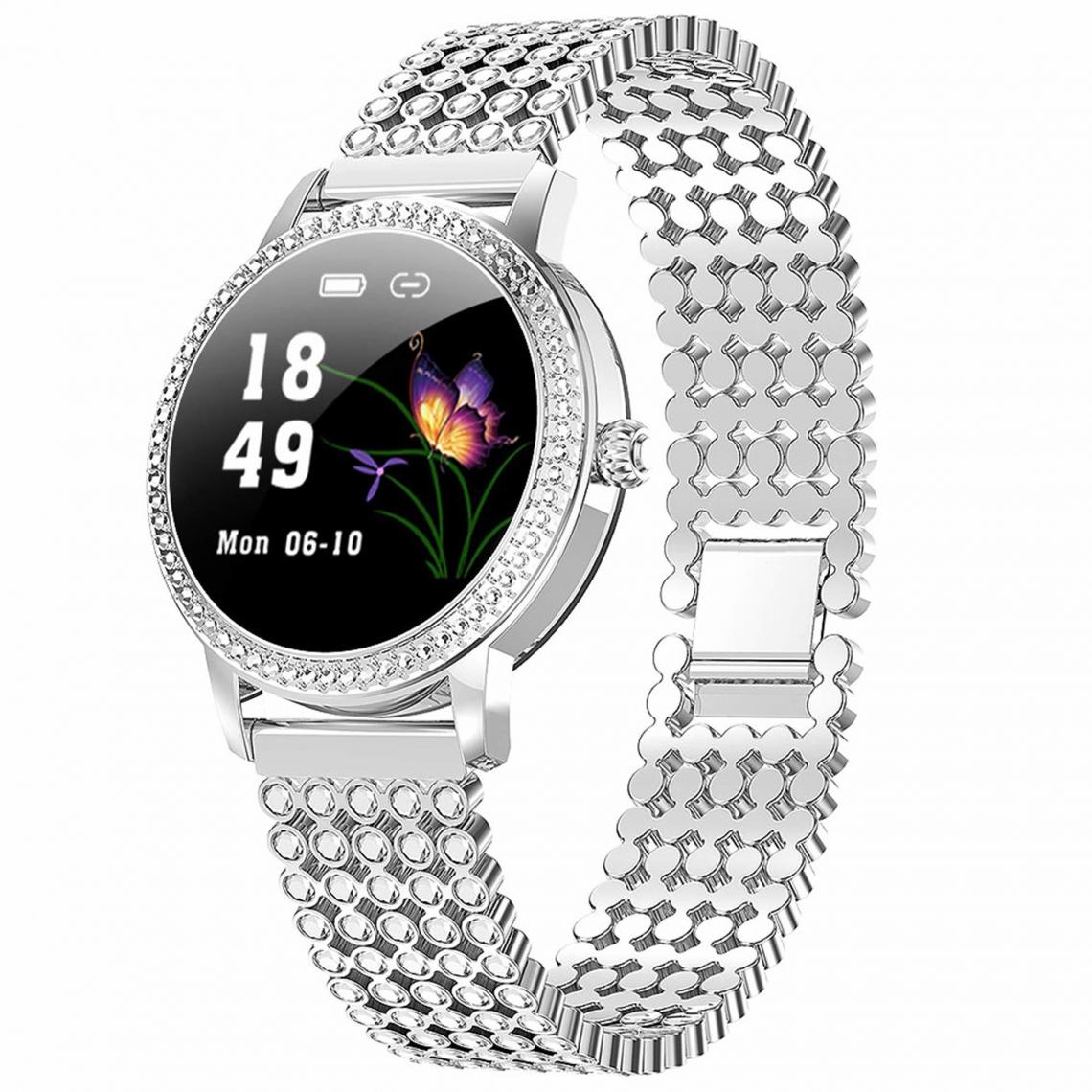 Chronotech Montres - Ladies Smart Watch Fitness Activity Tracker Bracelet Diamond Stainless Steel Waterproof Heart Rate Blood Pressure Monitor Step Calories Counter Bluetooth Smartwatch Fashion Wrist Watch Android iOS(silver) - Montre connectée