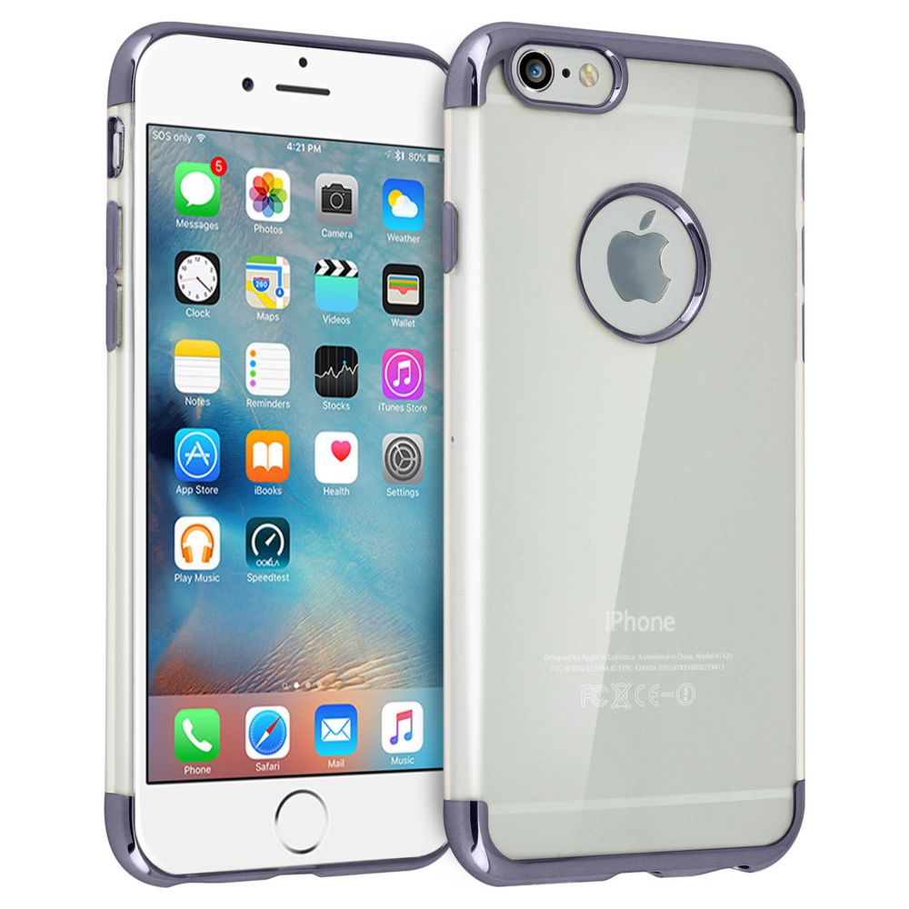 Avizar - Coque Silicone Transparente Contour Noir métallisé Apple iPhone 6 et 6s - Coque, étui smartphone