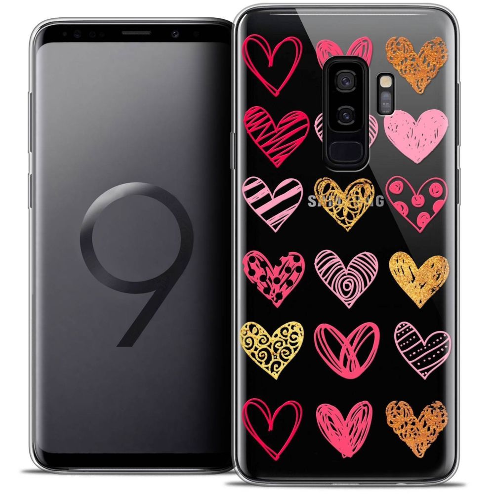 Caseink - Coque Housse Etui Samsung Galaxy S9+ (6.2 ) [Crystal Gel HD Collection Sweetie Design Doodling Hearts - Souple - Ultra Fin - Imprimé en France] - Coque, étui smartphone