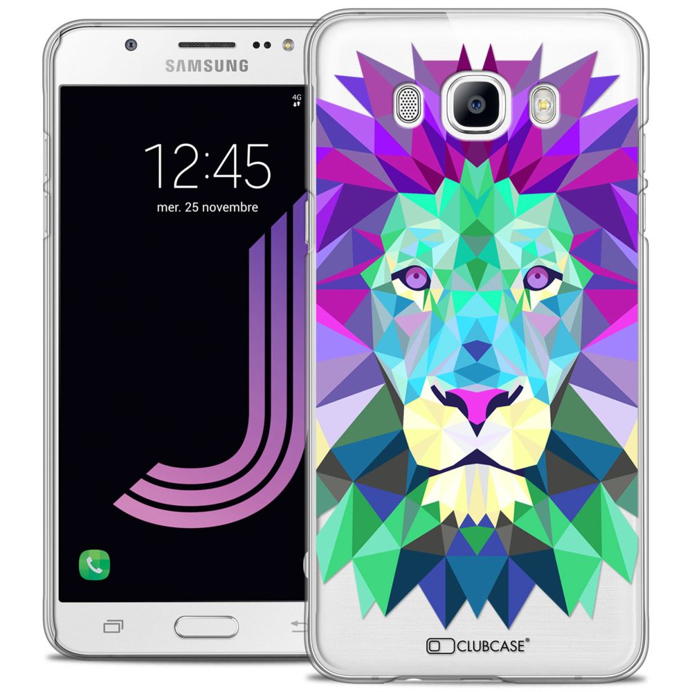 Caseink - Coque Housse Etui Samsung Galaxy J7 2016 (J710) [Crystal HD Polygon Series Animal - Rigide - Ultra Fin - Imprimé en France] - Lion - Coque, étui smartphone