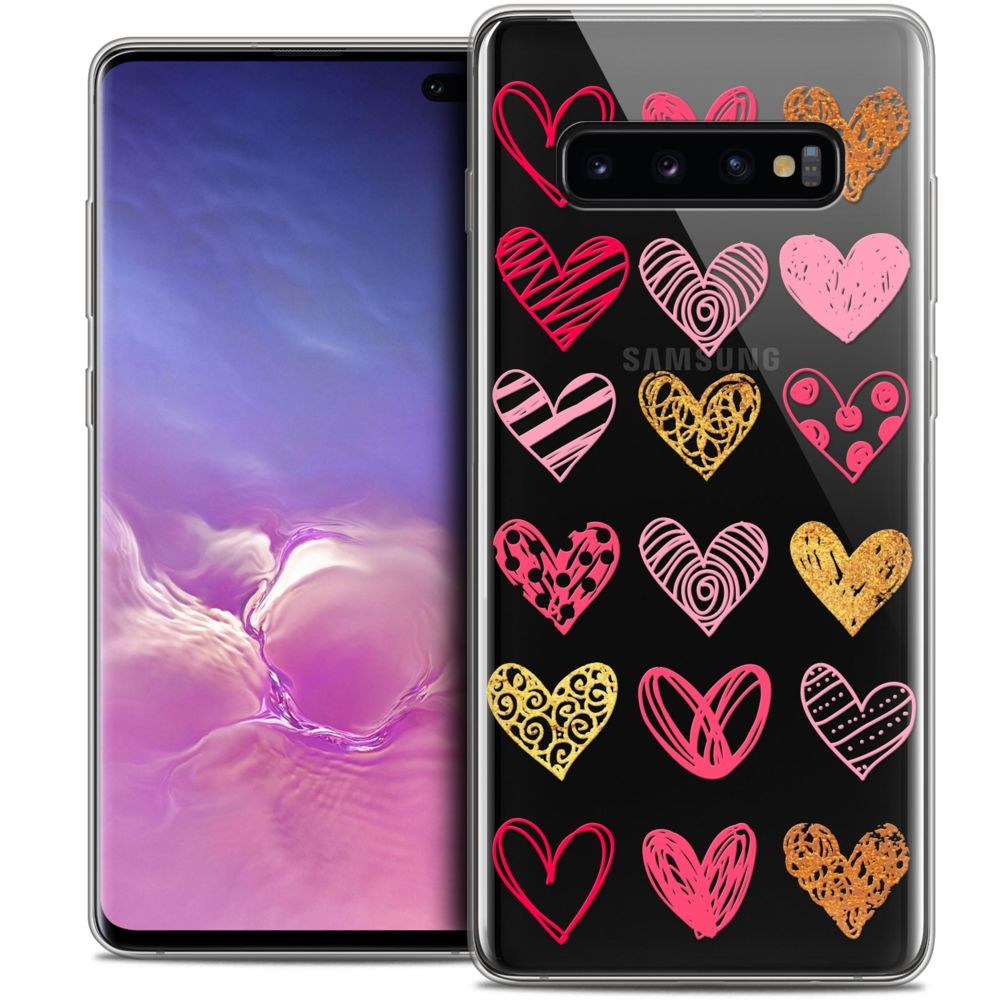 Caseink - Coque Housse Etui Pour Samsung Galaxy S10+ (6.4 ) [Crystal Gel HD Collection Sweetie Design Doodling Hearts - Souple - Ultra Fin - Imprimé en France] - Coque, étui smartphone