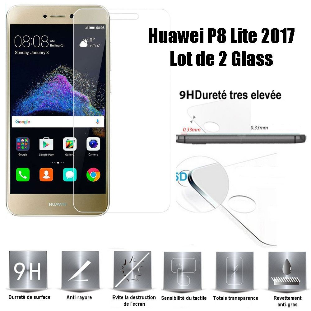 marque generique - Huawei P8 Lite 2017 Vitre protection d'ecran en verre trempé incassable - Lot de 2 Verres - Autres accessoires smartphone