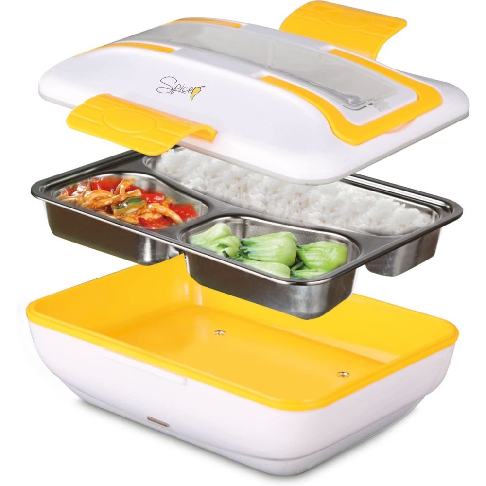 Spice - Lunch box Boîte à Repas électrique Amovible de 0,9 L en Acier Inoxydable jaune blanc - Cuisson festive