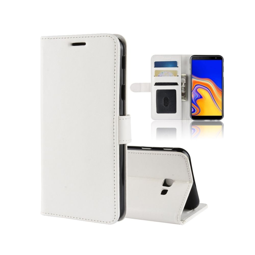 Wewoo - Housse Coque Étui à rabat horizontal en cuir à R64 Texture pour Galaxy J4 +, avec support et logements pour cartes porte-monnaie (Blanc) - Coque, étui smartphone