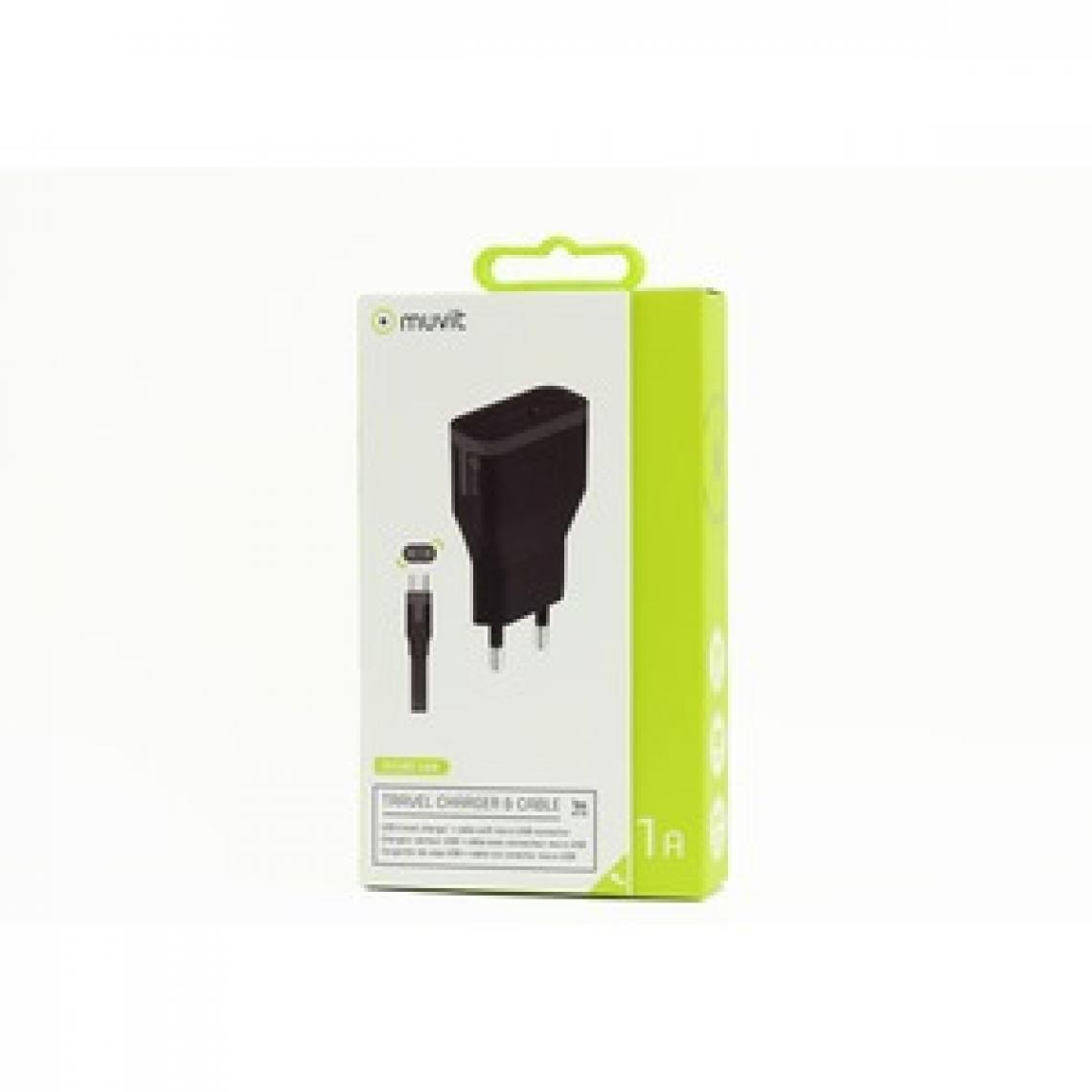Muvit - Tab Pack Chargeur Secteur 1Usb +Cable 1A Usb/Micro-Usb 1M Noir - Accessoires Téléphone Fixe