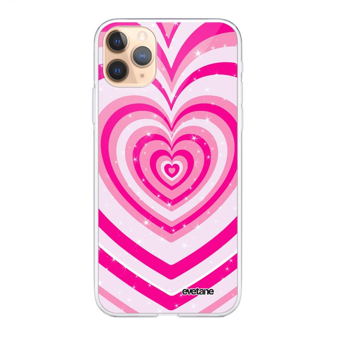 Evetane - Coque iPhone 11 Pro Coeur Psychédélique Rose souple silicone transparente - Coque, étui smartphone