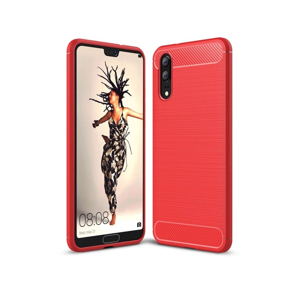 Wewoo - Coque rouge pour Huawei P20 brossé texture fibre de carbone antichoc TPU étui de protection - Coque, étui smartphone